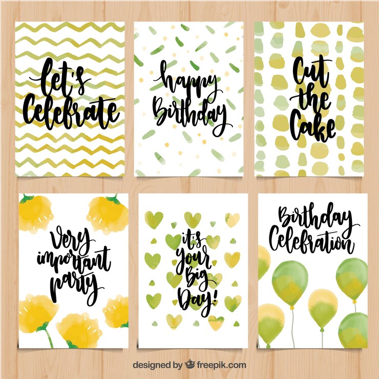 Gratis Vector verpak aquarel verjaardagskaarten met berichten