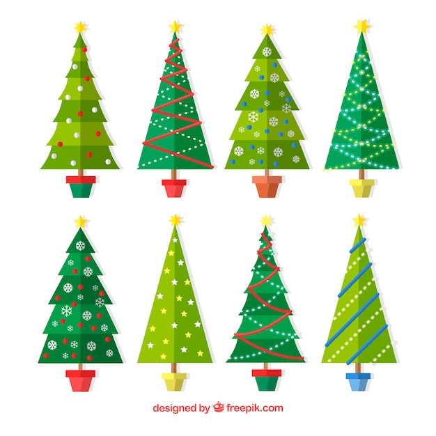 Gratis vector verpakking kerstbomen in vlakke vormgeving