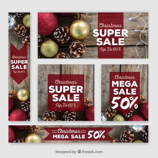 Gratis vector verpakking kerstverkoop banners