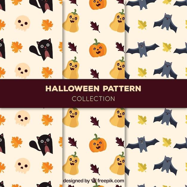 Verpakking patronen met mooie Halloween karakters in vlak ontwerp