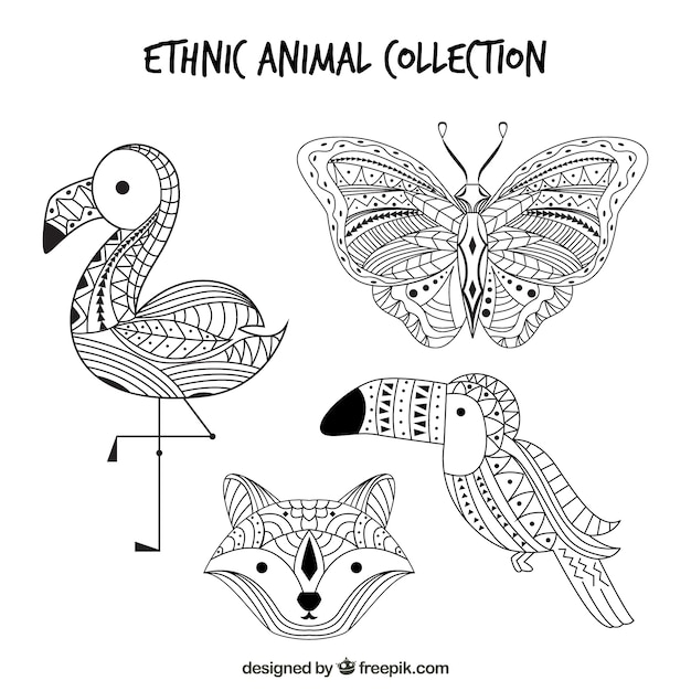 Gratis vector verpakking schetsen van etnische dieren