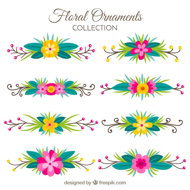 Gratis Vector verpakking van bloemen ornamenten in vintage stijl