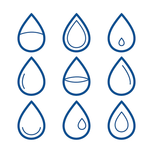 Gratis vector verpakking van geïsoleerde waterdruppels symbool in lijnkunst