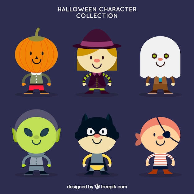Verpakking van mooie Halloween karakters in plat ontwerp