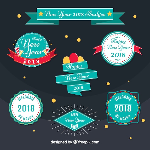 Gratis vector verpakking van nieuwjaar badges 2018 in retro stijl