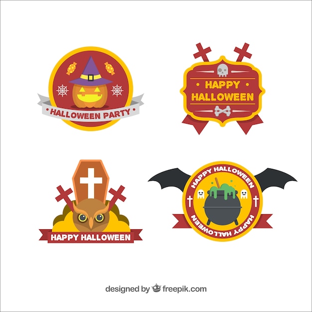 Gratis vector verpakking van vier decoratieve halloween stickers