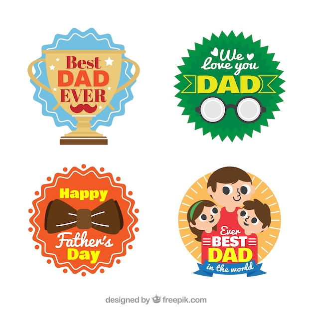 Verpakking van vier gekleurde stickers voor vaderdag