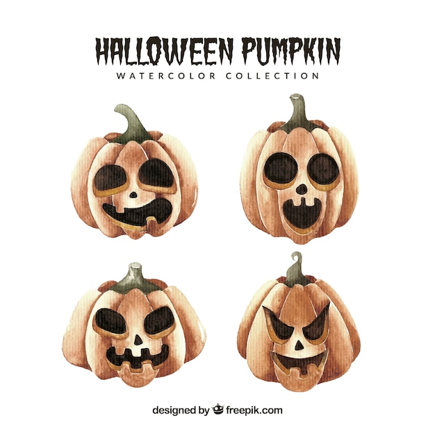 Gratis vector verpakking van waterverf halloween pompoenen