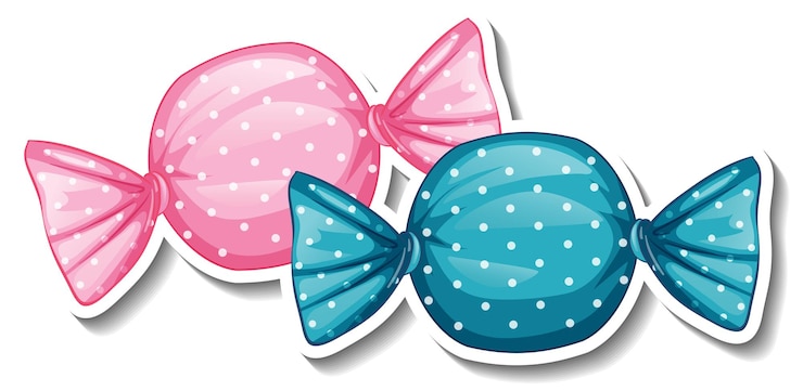 Gratis Vector verpakte zoete snoepjes sticker op witte achtergrond
