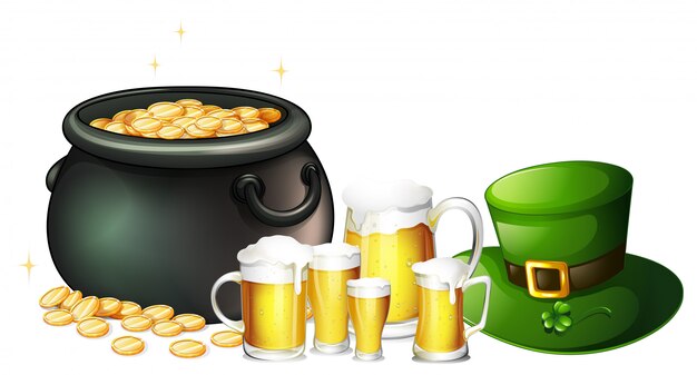 Vers bier en pot met goud voor St Patrick dag