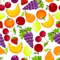 Vers fruit en bessen naadloze patroon in de kleuren van de regenboog met druiven