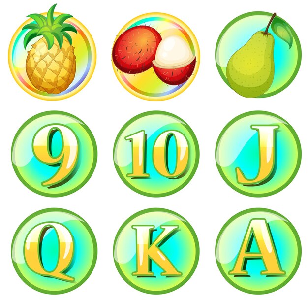 Vers fruit en letters op ronde badges