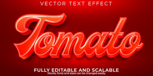 Gratis vector vers tomatenteksteffect, bewerkbare natuurlijke en plantaardige tekststijl