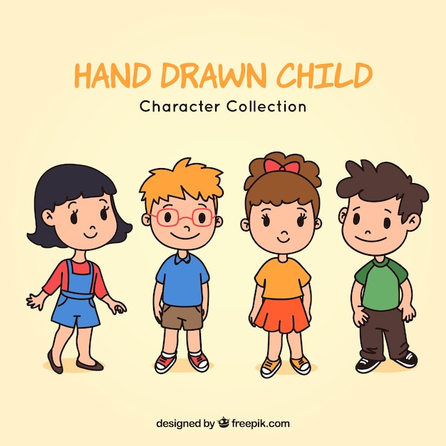 Gratis vector verscheidene getrokken mooie hand kinderen