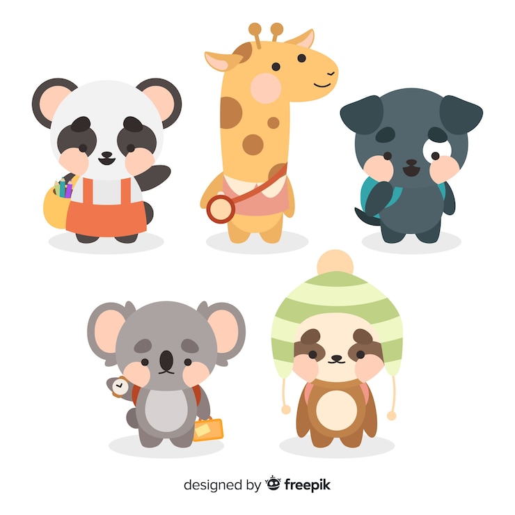 Gratis Vector verscheidenheid aan dieren terug naar schoolcollectie