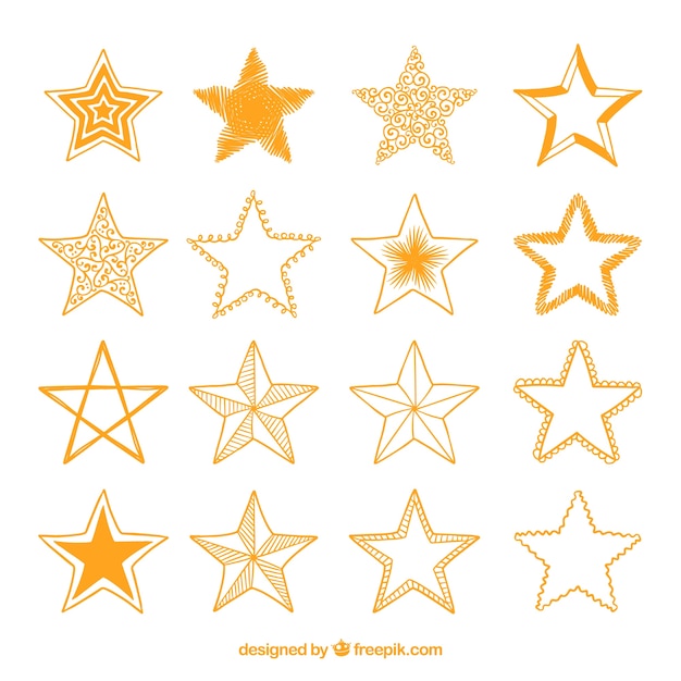 Verscheidenheid aan handgetekende gouden sterren