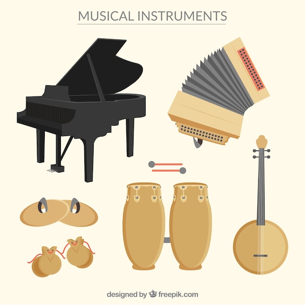 Gratis vector verscheidenheid aan muziek instrumenten