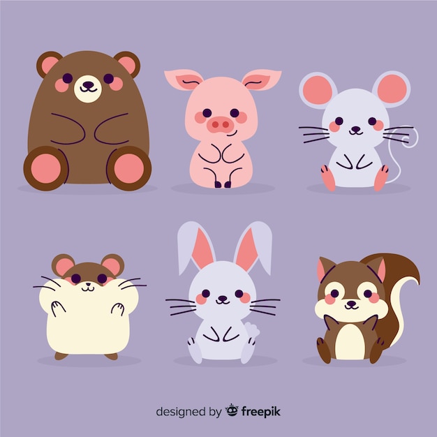 Gratis vector verscheidenheid aan schattige dieren zitten collectie