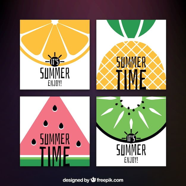 Gratis vector verscheidenheid van de zomer kaarten met fruit