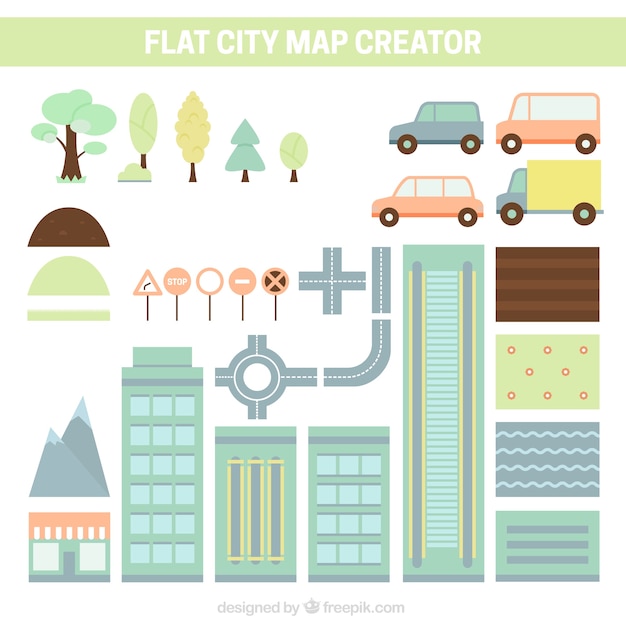 Gratis vector verscheidenheid van elementen om een ​​stad te creëren