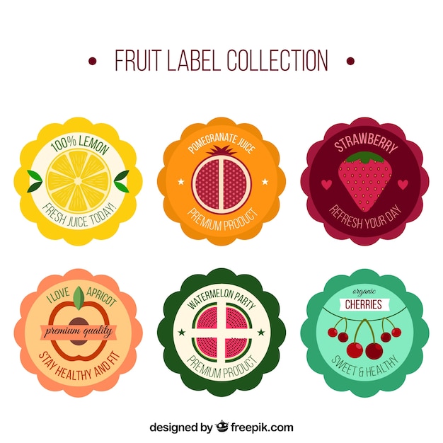 Gratis vector verscheidenheid van fruit labels in plat design