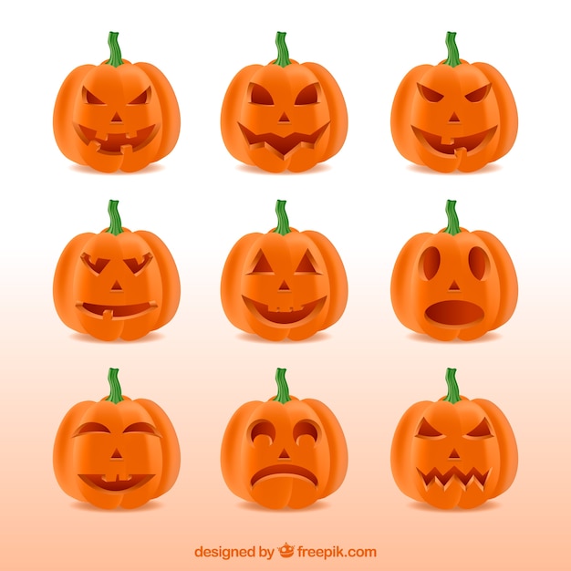 Gratis vector verscheidenheid van halloween pompoenen