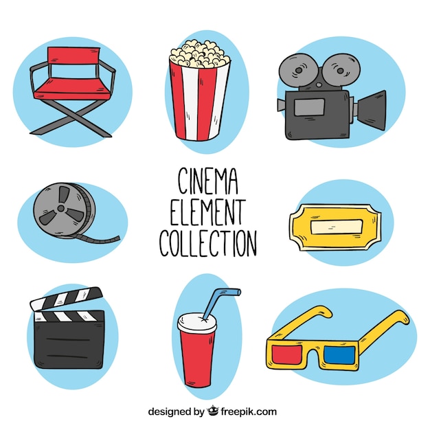 Gratis vector verscheidenheid van hand getekende film objecten