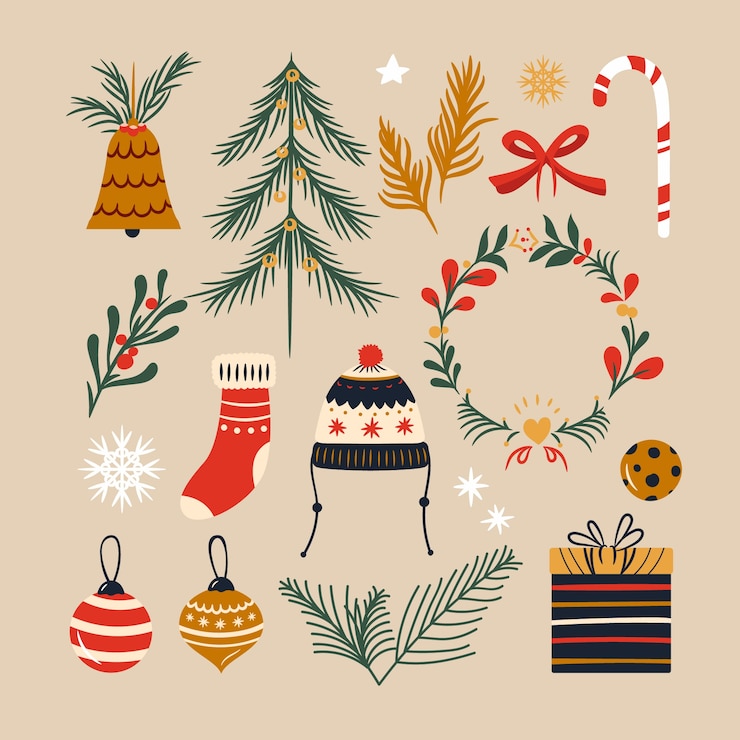 Gratis Vector verscheidenheid van hand getrokken kerstdecoratie