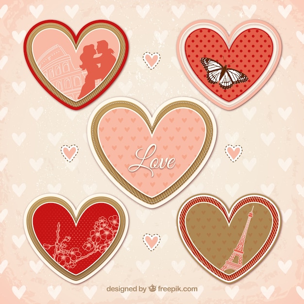 Gratis vector verscheidenheid van harten voor valentijnsdag