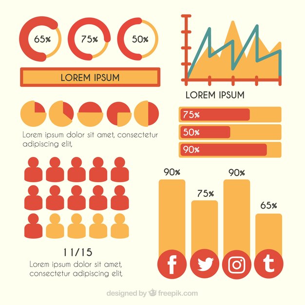 Verscheidenheid van rode en oranje elementen voor infographics