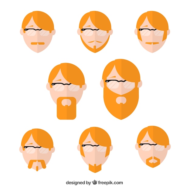 Gratis vector verscheidenheid van rood haar man avatars