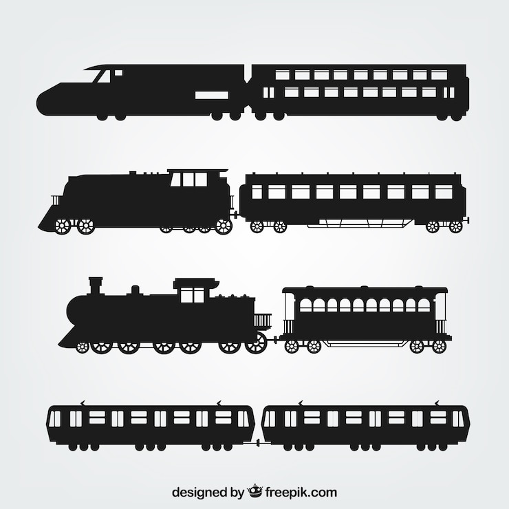 Gratis Vector verscheidenheid van treinsilhouetten