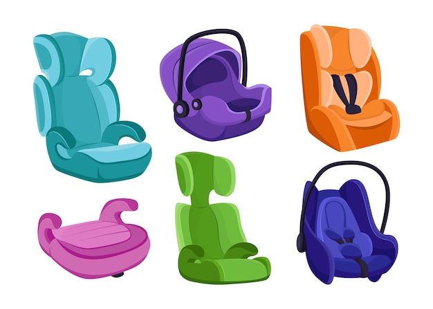 Gratis vector verschillende autostoelen voor baby's vector illustraties set