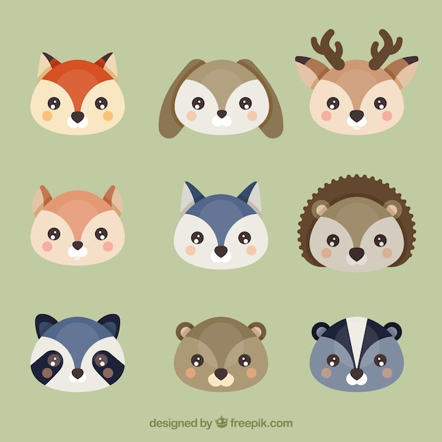 Gratis vector verschillende avatars van mooie dieren in plat design