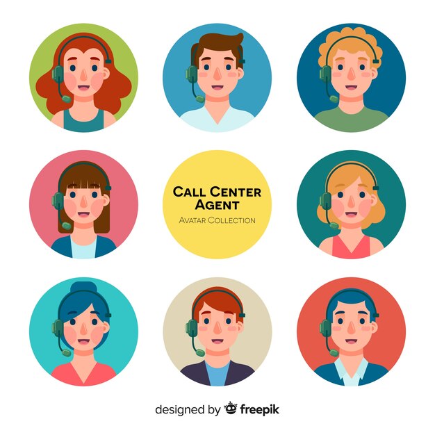 Verschillende callcenter-avatars in plat ontwerp