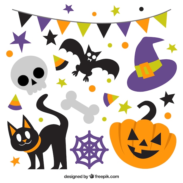 Gratis vector verschillende elementen om halloween te vieren