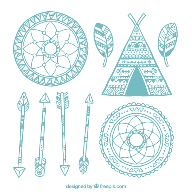 Gratis vector verschillende hand getekende boho elementen