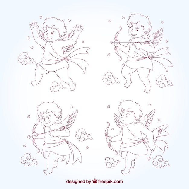 Verschillende hand getekende Cupido personage in verschillende houding