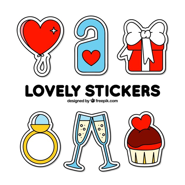 Verschillende hand getrokken romantische stickers