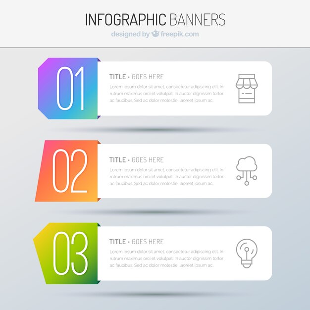 Verschillende infografische banners met kleurrijke vormen