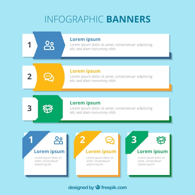 Verschillende infografische banners met verschillende ontwerpen en kleuren