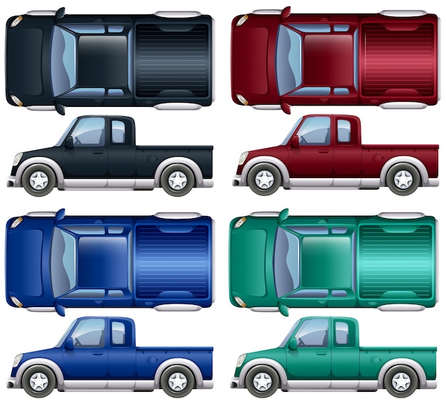 Gratis vector verschillende kleuren van pick-up trucks illustratie