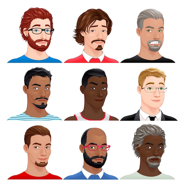 Gratis vector verschillende mannelijke avatars vector geïsoleerde tekens