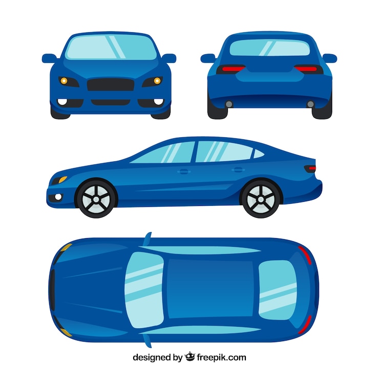 Gratis Vector verschillende meningen van de moderne blauwe auto