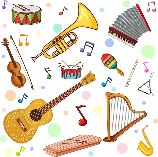 Verschillende muziekinstrumenten naadloos patroon