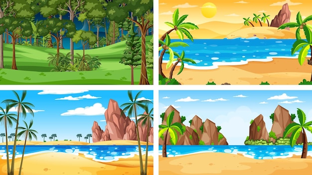 Gratis vector verschillende natuur horizontale scènes