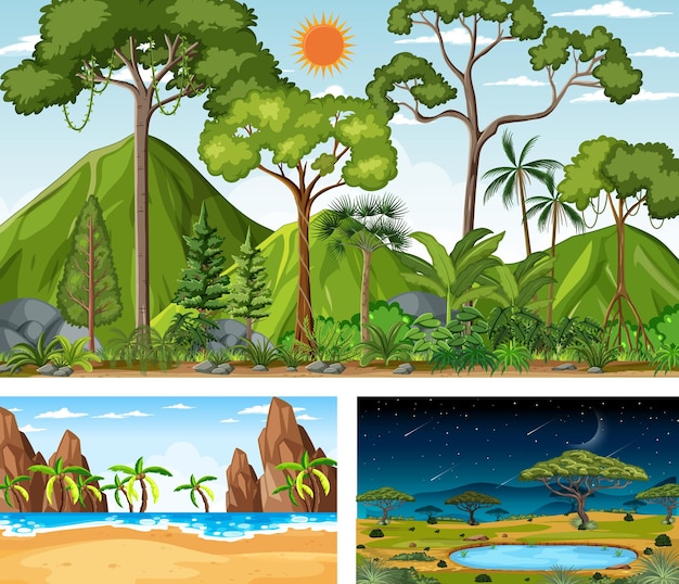 Gratis vector verschillende natuur horizontale scènes