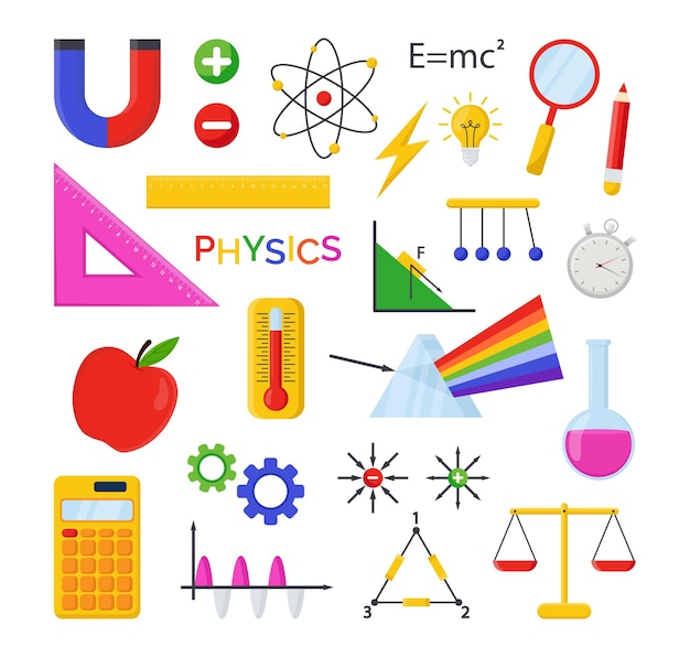 Verschillende natuurkunde symbolen vector illustraties set