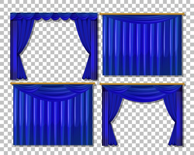 Verschillende ontwerpen van blauwe gordijnen geïsoleerd