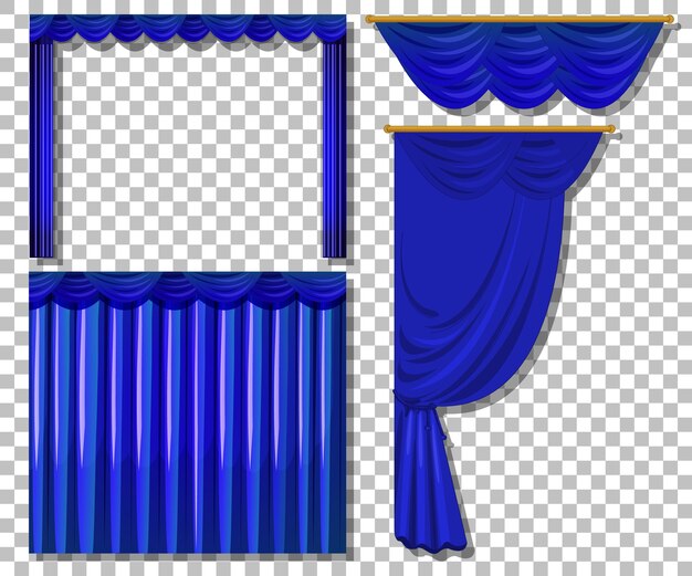 Verschillende ontwerpen van blauwe gordijnen geïsoleerd